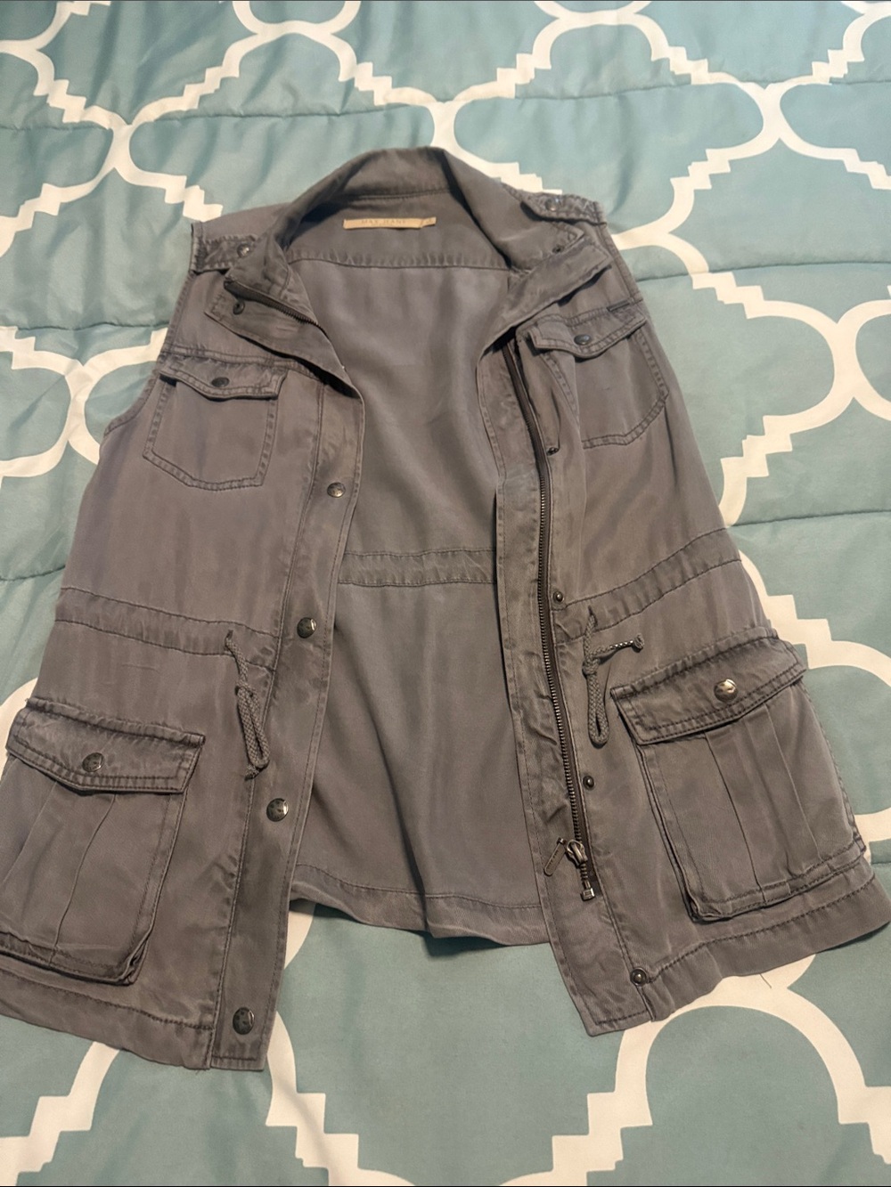 MAX Jeans Womens Gray 4 pocket Utility Vest Jacket sz S